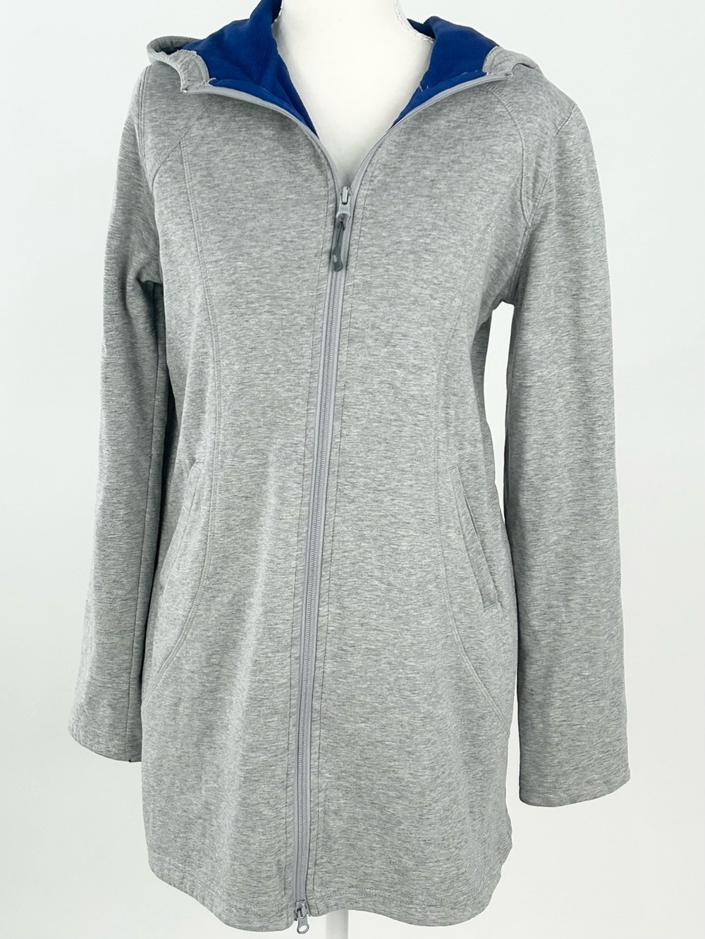 Athleta Reversible Incline Hooded Jacket Gray Blue Full Zip Women’s Small